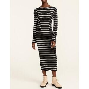 J. Crew Women's Knit Ribbed Sweater Bodycon Midi Dress Mixed Stripe Size L